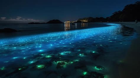 Premium AI Image | A beach at night with stars on the water