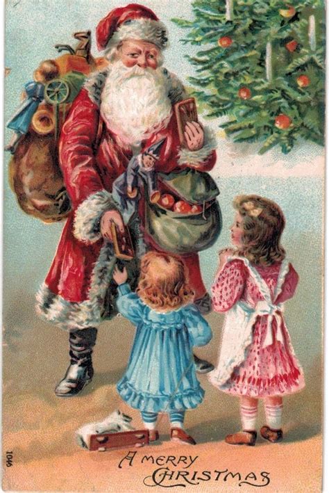 Santa Claus & Victorian Children Antique Embossed Christmas Postcard ...