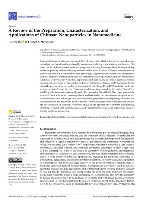 (PDF) A Review of the Preparation, Characterization, and Applications of Chitosan Nanoparticles ...