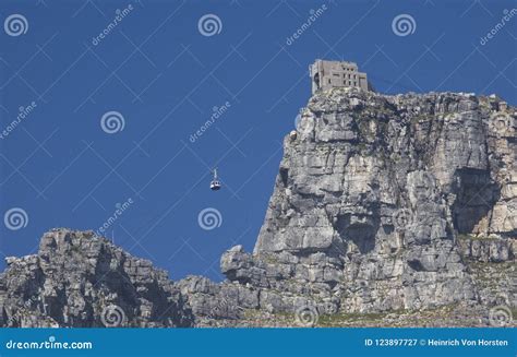 Table Mountain with Cable Car and Cable Car Station Stock Image - Image ...