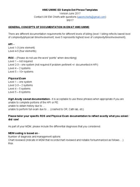 11 - Dot Phrase Templates HMC ED June 2017 - Rev 9.6.17 | PDF | Anatomical Terms Of Motion | Wound