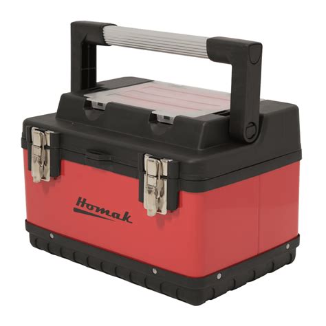 15" Red Metal Black Handle Plastic Hand Carry Toolbox - Homak Manufacturing