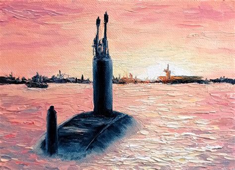 Submarine Painting USS Navy Original Art Battleship Small | Etsy