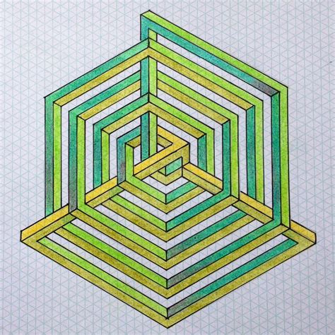 Impossible on Behance | Geometric drawing, Graph paper drawings, Optical illusion drawing