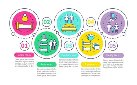 Hotel room types vector infographic template. Single, twin, family rooms. Business presentation ...