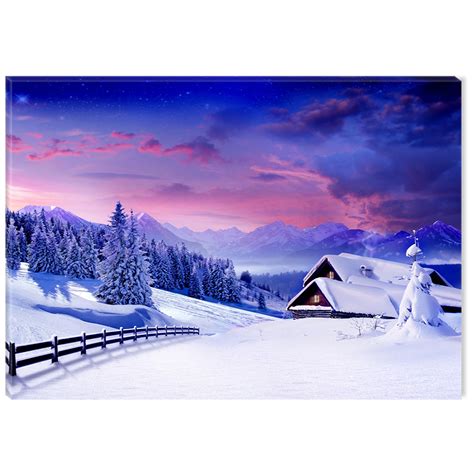 Startonight Canvas Wall Art Winter Cottage USA Design for Home Decor, Illuminated Landscapes ...