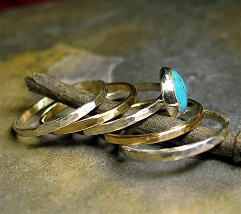 Turquoise Stacking Rings Stackable Rings Gold Silver Mixed - Etsy