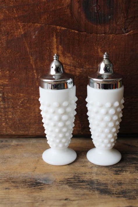 vintage Fenton hobnail milk glass salt and pepper shakers, S&P set