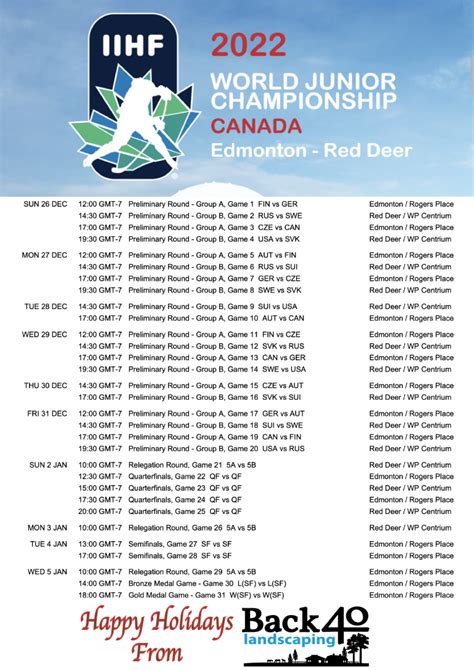 Printable IIHF World Juniors 2021 / 2022 OFFICIAL Schedule - Back 40 ...