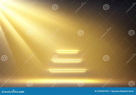 Abstract Golden Light Rays Scene with Stairs Stock Illustration ...
