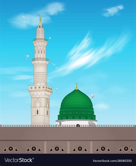 a vector draw of Masjid Nabawi in madina tun nabi Illustration. Download a Free Preview or High ...