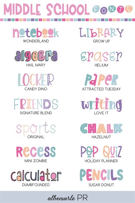 16 Back-to-School Fonts for Middle School - Albemarle PR | Teacher fonts, School fonts ...