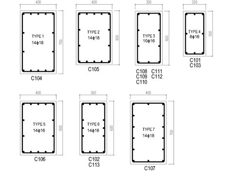 The geometry and structural details of column cross sections ...