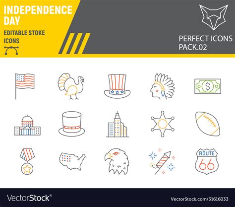 Independence day color line icon set usa symbols Vector Image