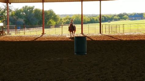 Youth beginner Barrel racing lesson - trotting exercises using the pattern with a lazy mare ...