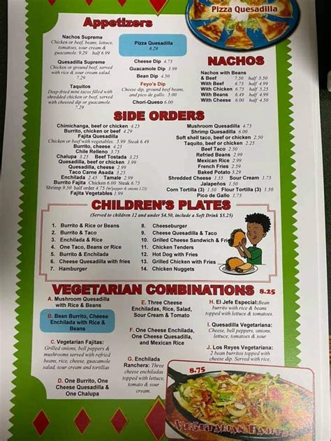 Menu of Los Reyes Mexican Restaurant in Eldorado, IL 62930