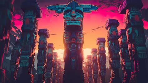 Premium AI Image | Native American totem pole ceremony Synthwave 80s ai generate