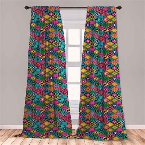 Southwestern Curtains 2 Panels Set, Patchwork Style Pattern in Hand Drawn Style and Patterns ...