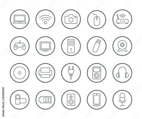 Digital technology linear icons set Stock Vector | Adobe Stock