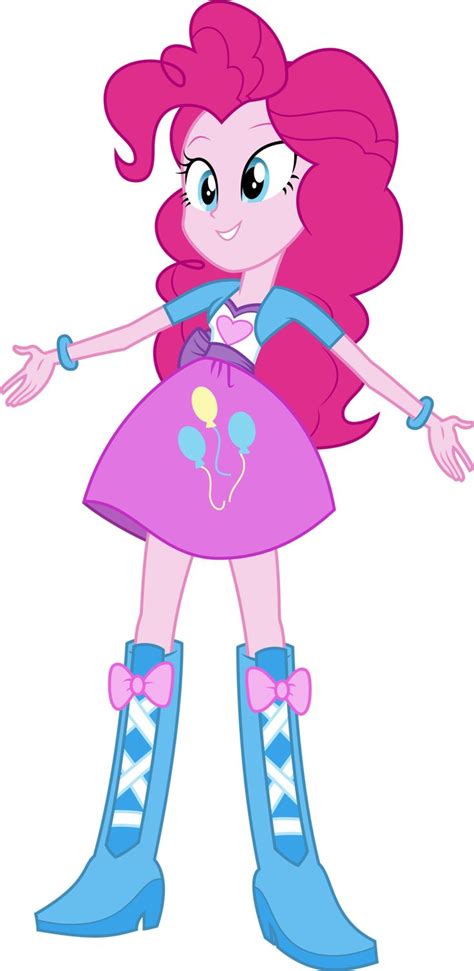 the pinkie is dressed in blue boots and a dress with bows on her head