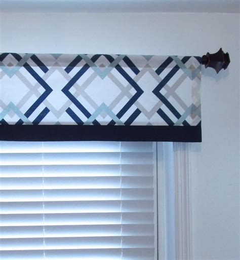 Modern Straight Valance/ Trimmed Valance/ Boys Room Decor/ Navy-aqua-grey-white/ Winston Premier ...