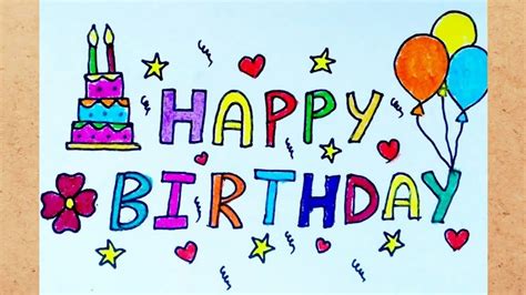 Greeting card drawing of happy birthday - YouTube
