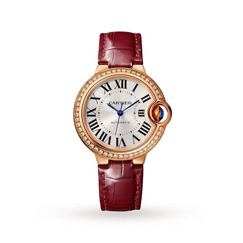 Cartier Ballon Bleu de watch, 33 mm, pink gold, diamonds, leather ...