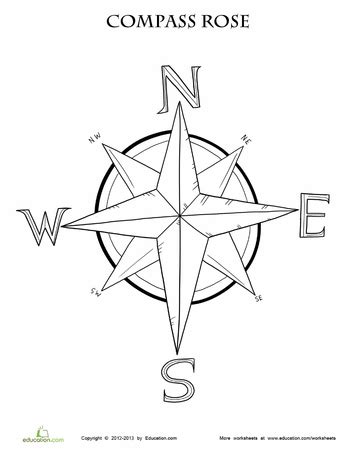 Compass Rose | Worksheet | Education.com | Rose coloring pages, Compass rose, Compass rose ...