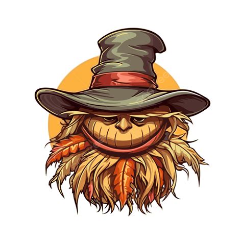 Scarecrow Hat Vector, Sticker Clipart Halloween Scarecrow Portrait ...