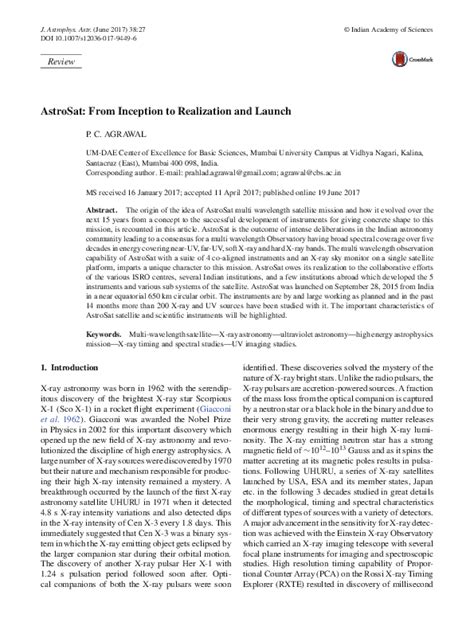 (PDF) AstroSat: From Inception to Realization and Launch | Prahlad Agrawal - Academia.edu