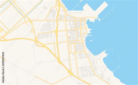 Printable street map of Jubail, Saudi Arabia Stock Vector | Adobe Stock