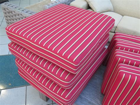 Qty 4 Striped Red Seat Cushions 26"x22"x7" and 4 Back Cushions 24"x20"x5" - Oahu Auctions