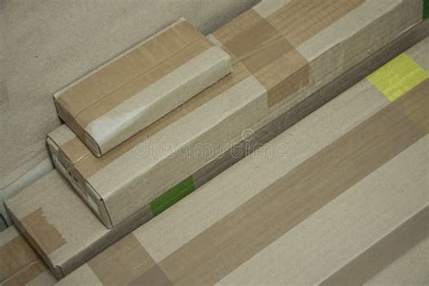 Various Cardboard Boxes with Labels Packed for Shipment. Stock Image ...