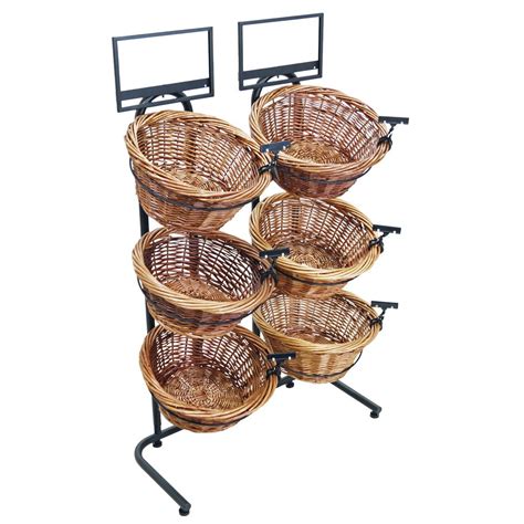 Black Wire Countertop 3-Tier Wicker Basket Stand - 12"L x 11 1/2"W x 23"H