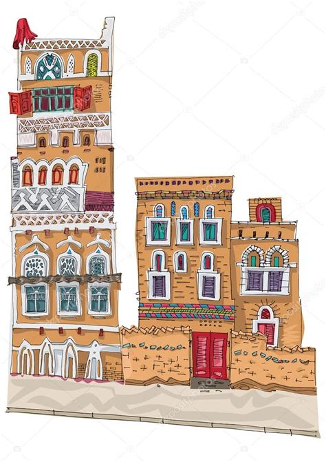 Traditional architecture in Sana'a, Yemen Stock Vector by ©iralu1 88312510