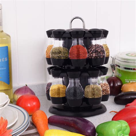 Costway 16 Jar Rotating Spice Rack Carousel Kitchen Storage Holder ...