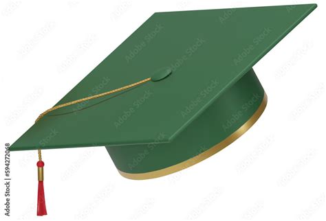 3D realistic green Graduation university or college cap isolated on ...