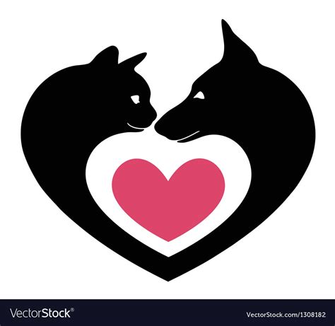 Cat and dog in the heart Royalty Free Vector Image