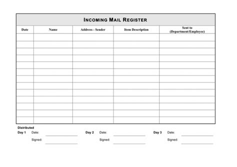 Printable Incoming Mail Register Template In Word And Pdf Formats Office Log Book Template ...