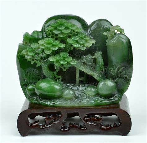 Natural Green Nephrite Jade Chinese Traditional Jade Mountain Statue -J026330 - 3JADE wholesale ...