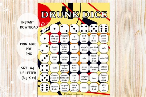 Drinking Games for Adults / Drunk Dice / Alcohol Game, Printable PDF ...