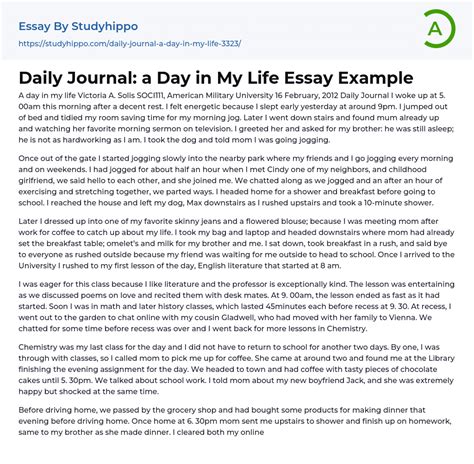 Daily Journal: a Day in My Life Essay Example | StudyHippo.com