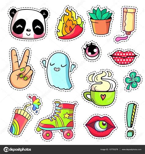 Cool stickers set in 80s-90s pop art comic style Stock Vector Image by ...