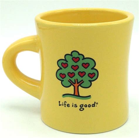 Life Is Good Hearts Apple Tree Heavy Yellow Coffee Mug Cup Love Fall ...