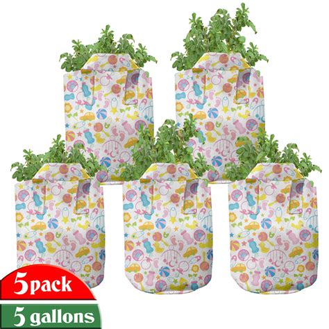 Baby Grow Bags 5-Pack, Toys of Newborn Pattern, Heavyduty Fabric Pots ...