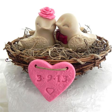 Rustic Love Bird Wedding Cake Topper - Pink, Tan, Burgandy… | Flickr