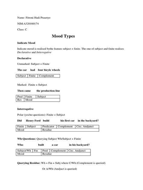 Lexico Grammar (Mood Types) | PDF