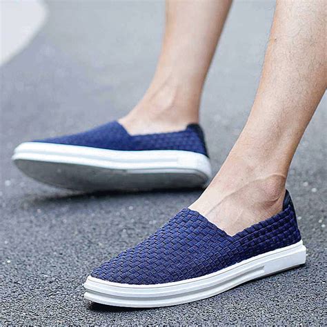 Blue knit pattern simple slip on shoe sneaker in 2020 | Leather slip on ...