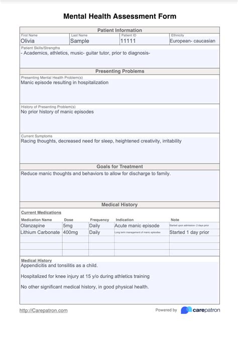 Mental Health Assessment Form & Template | Free PDF Download