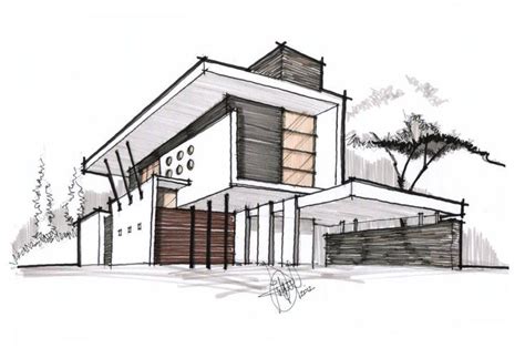 Architectural sketch with nice border lines.. | Çalakalem | Pinterest | Design, House and Modern